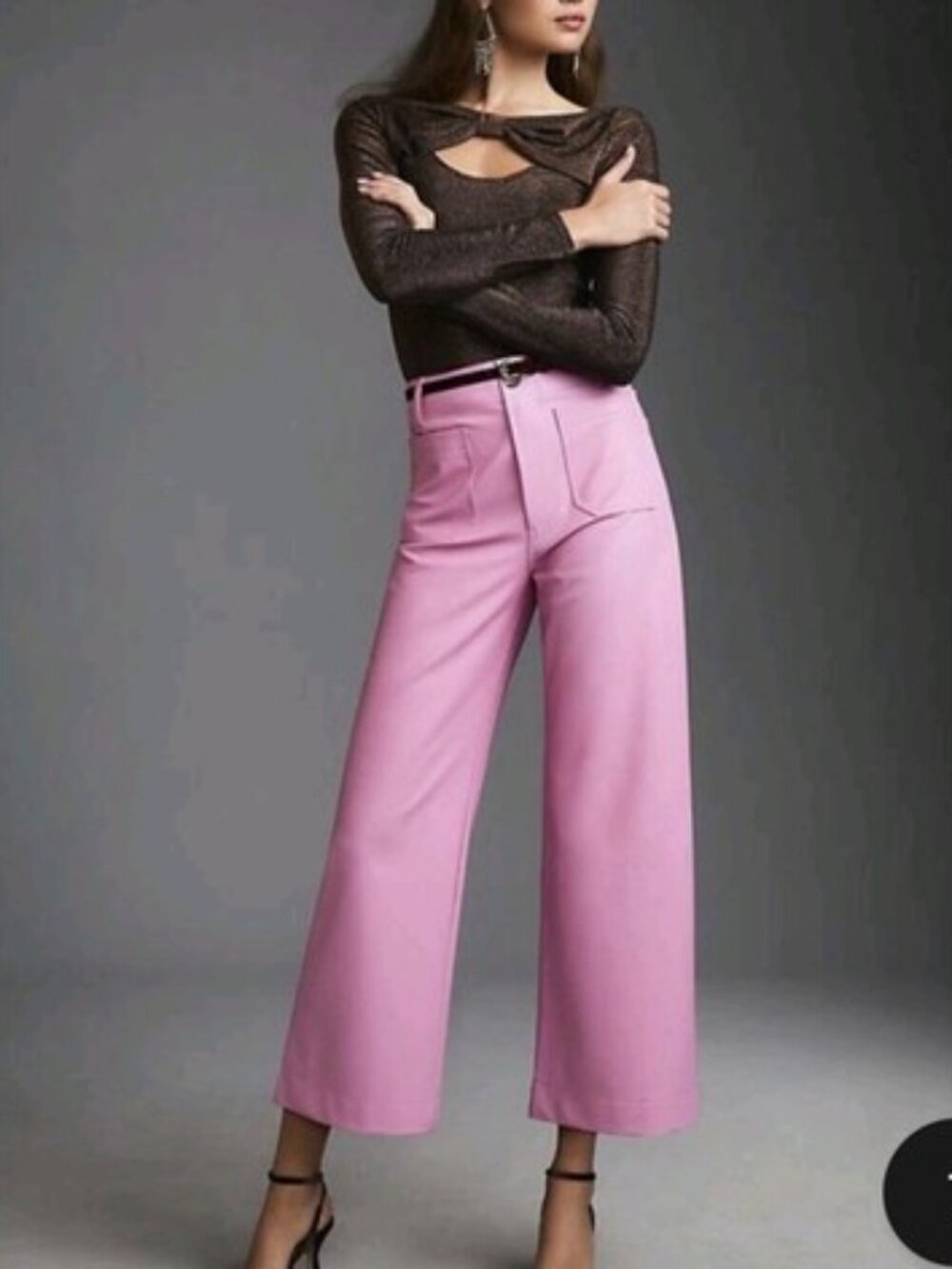Maeve Anthropologie Cropped Wide Leg Faux Leather High-Rise Pink Pants 30 NWOT
